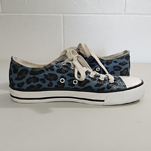 Blue Black Leopard Print Sneakers Converse Style Tennis Shoes - Picture 9 of 14